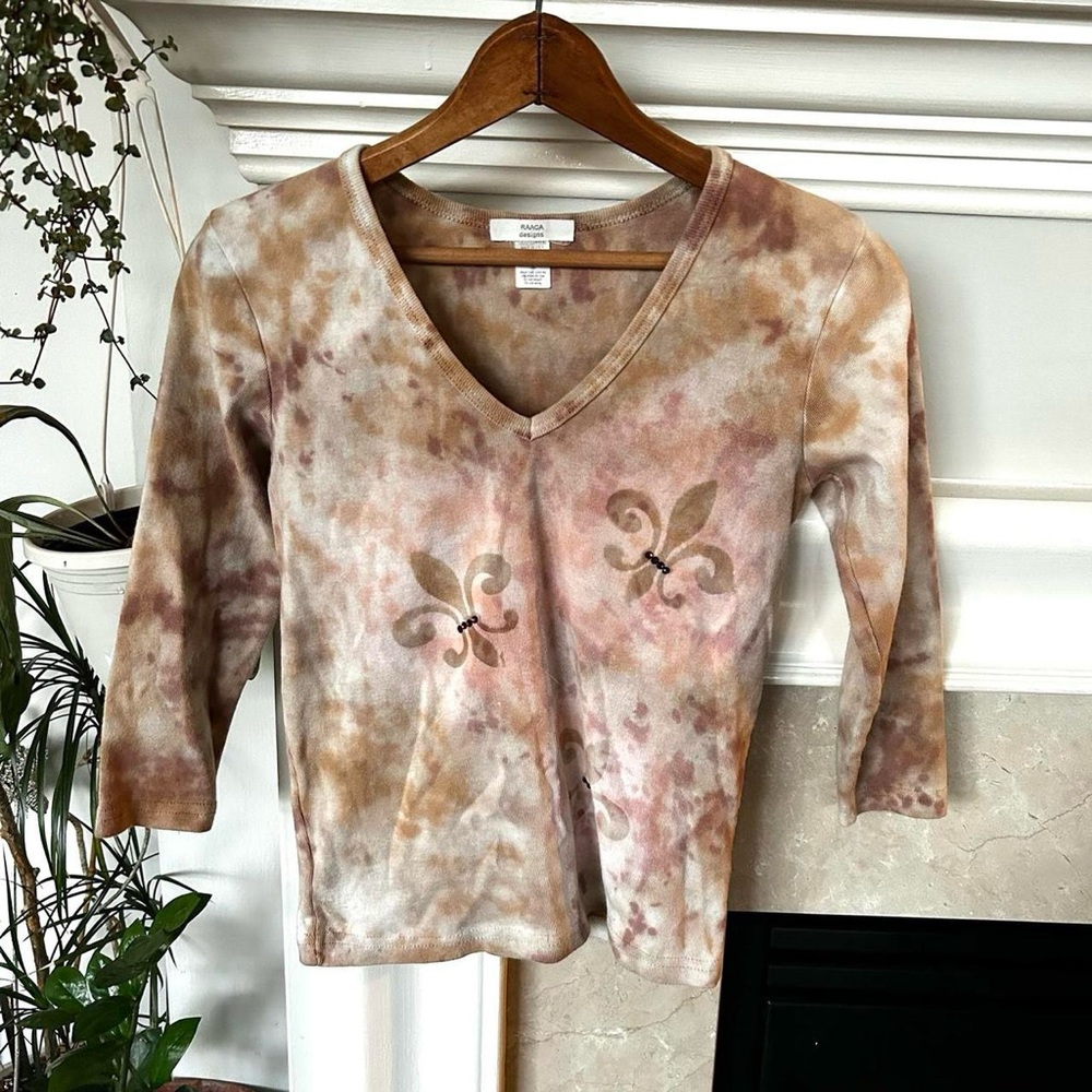 90’s Bejeweled Brown Tie Dye Cropped Tee